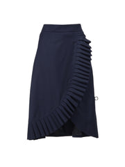 Adorata Navy Blue spódnica z wełny Merino z ozdobnymi plisami