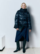 Adorata Navy Blue spódnica z wełny Merino z ozdobnymi plisami