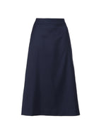Concetta Navy Blue klasyczna spódnica z wełny Merino z kieszeniami