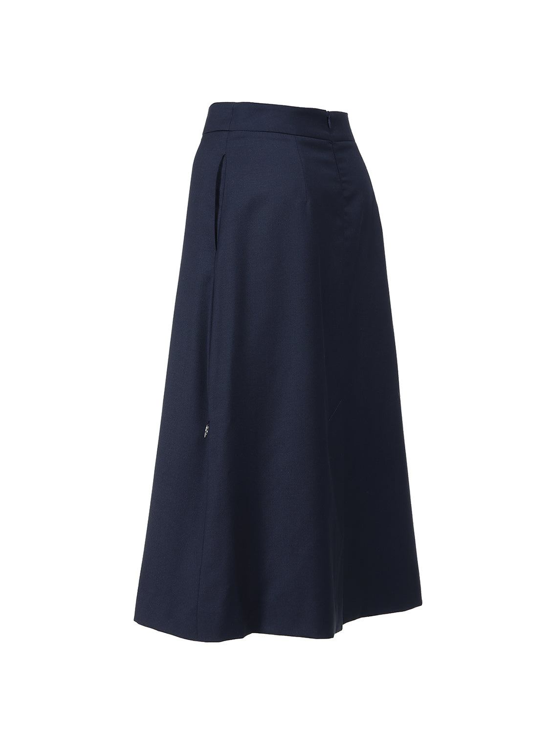 Concetta Navy Blue klasyczna spódnica z wełny Merino z kieszeniami