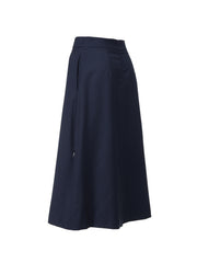 Concetta Navy Blue klasyczna spódnica z wełny Merino z kieszeniami
